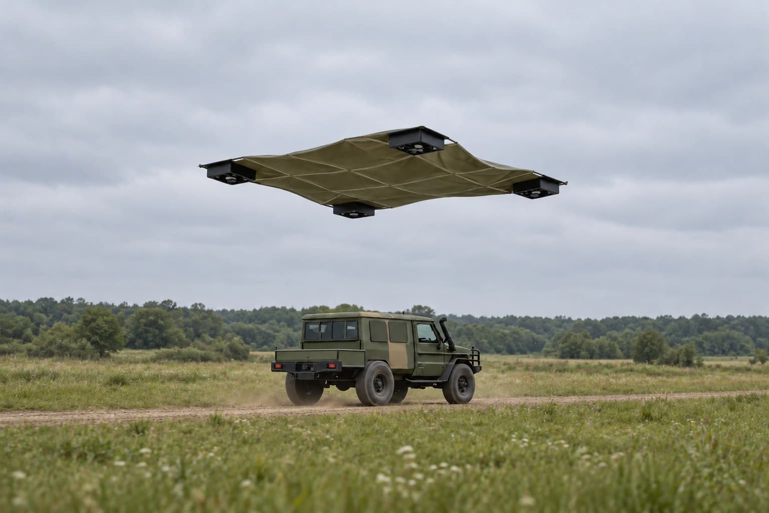 Air Cover above a vehicle on open grassland